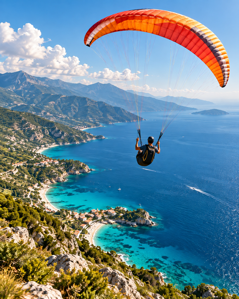 Paragliding above Albania's mountain coastline